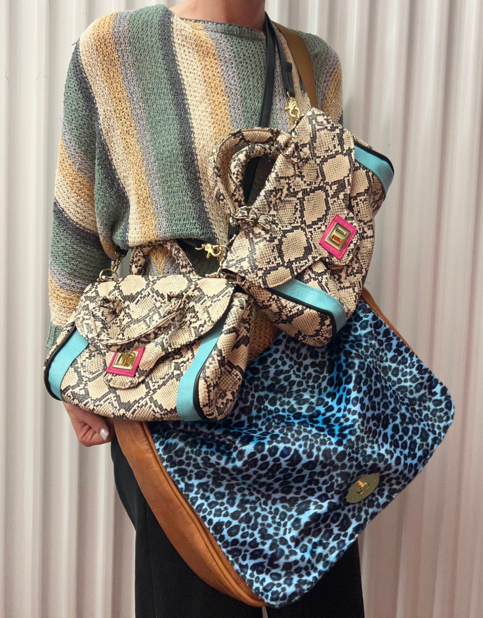 Multicolor Snakeskin Flap Purse