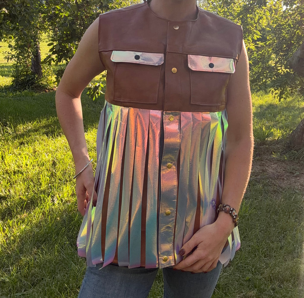 Reflective Rainbow Faux Leather Vest