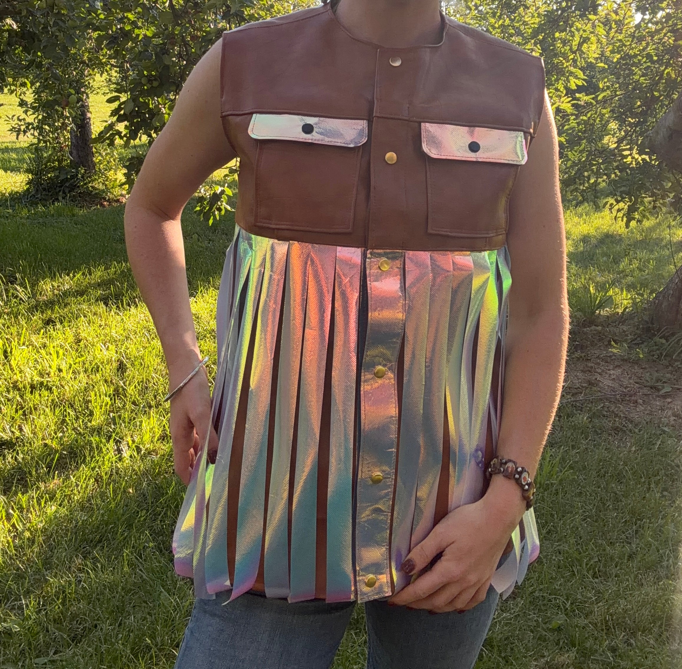 Reflective Rainbow Faux Leather Vest