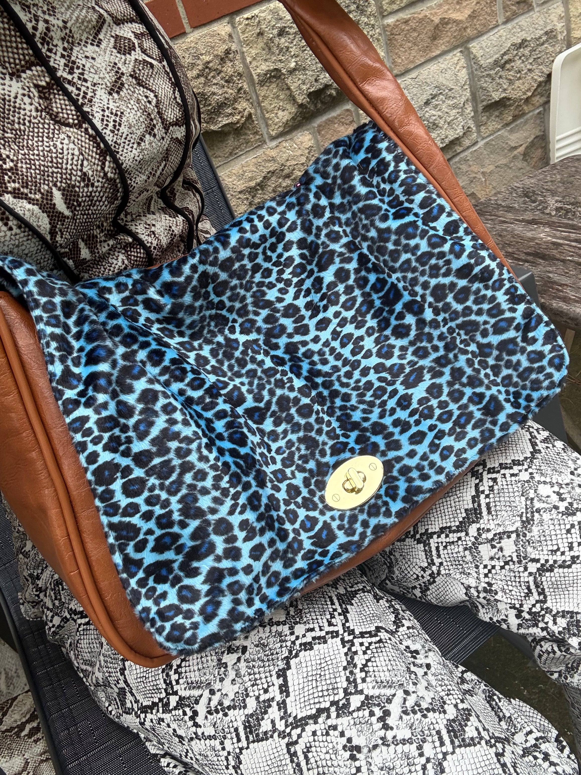 Blue Leopard Print Satchel