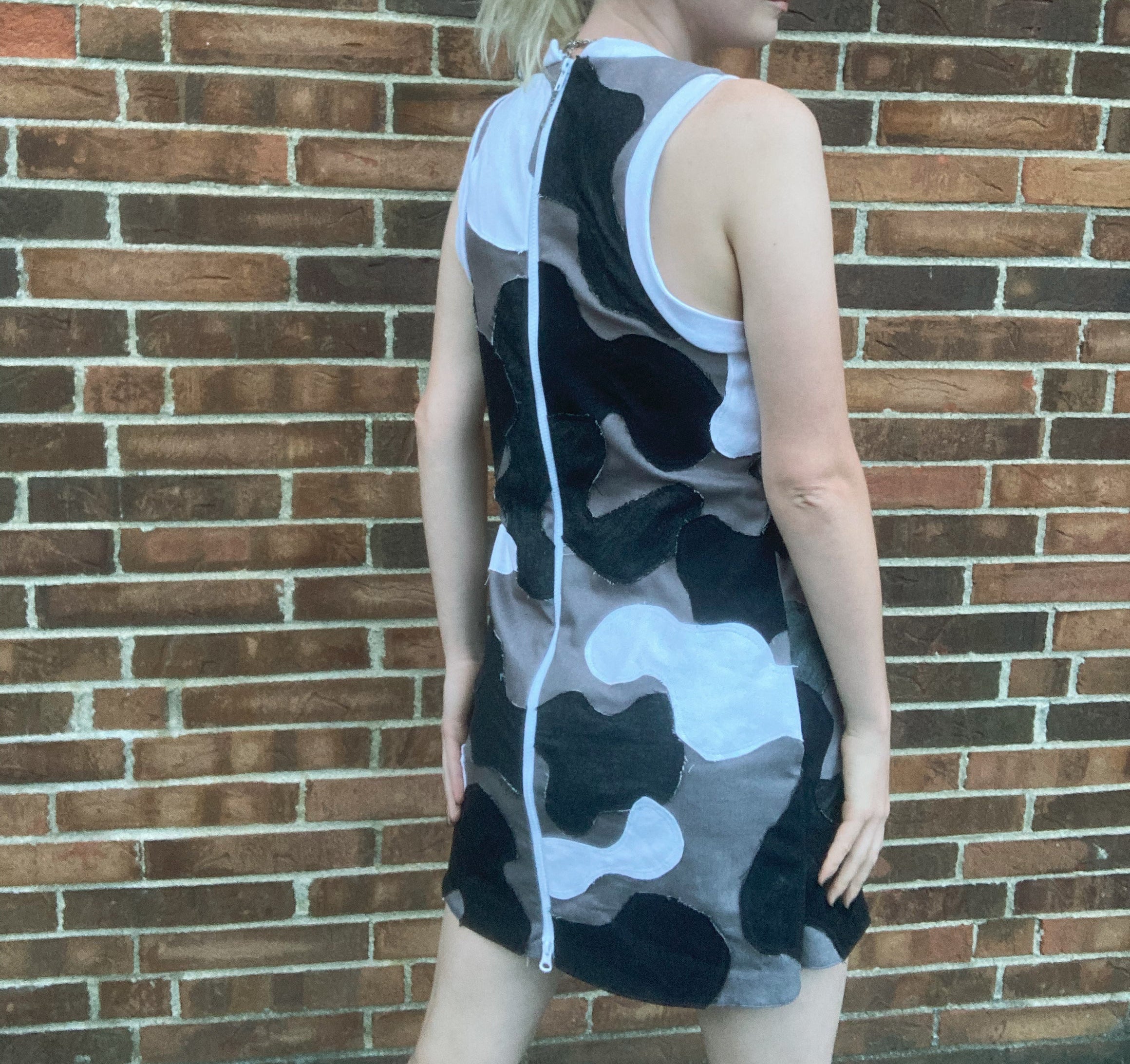 Monochrome Camo Jersey Short Dress