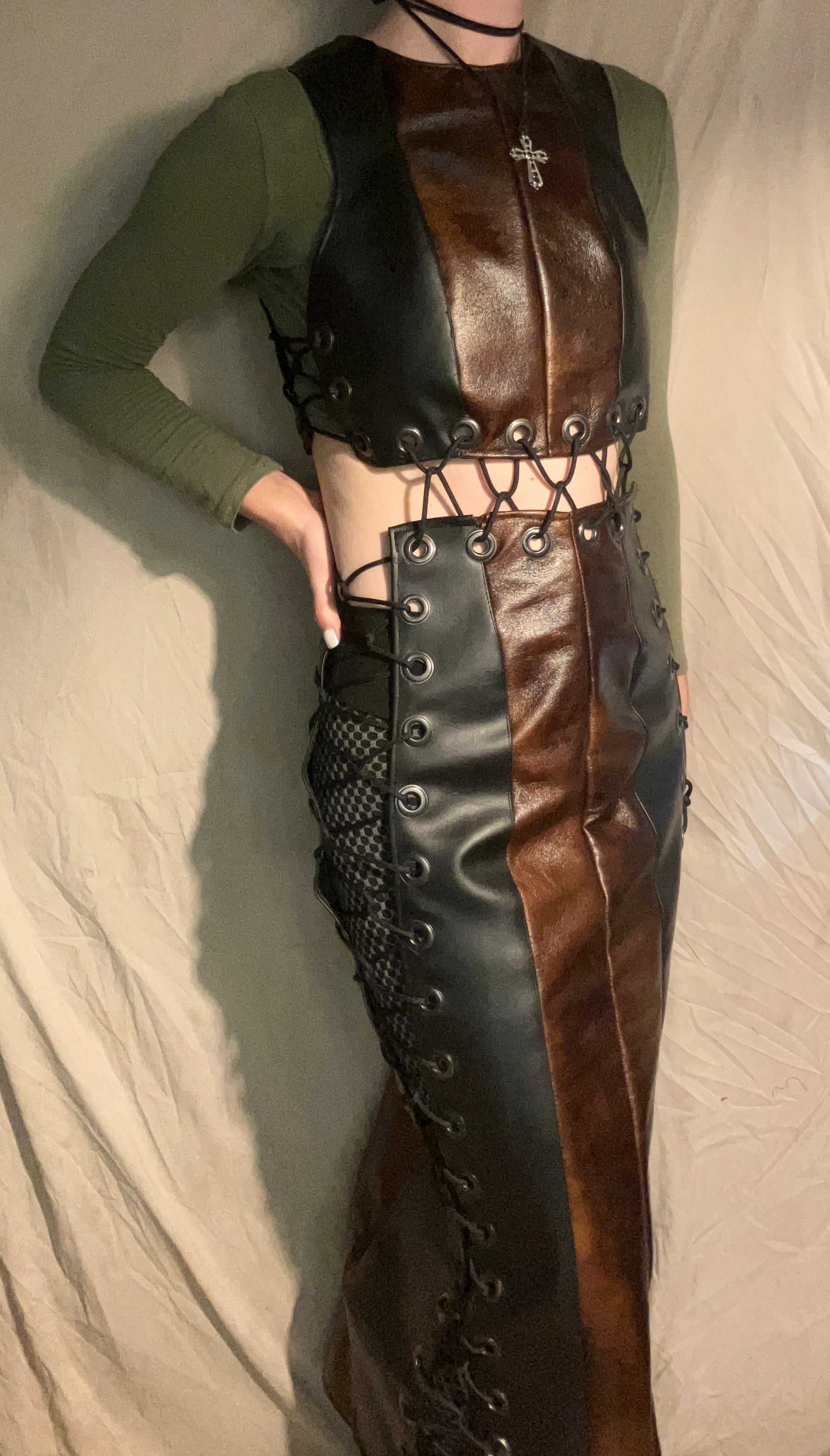 Four paneled leather tie-up dress