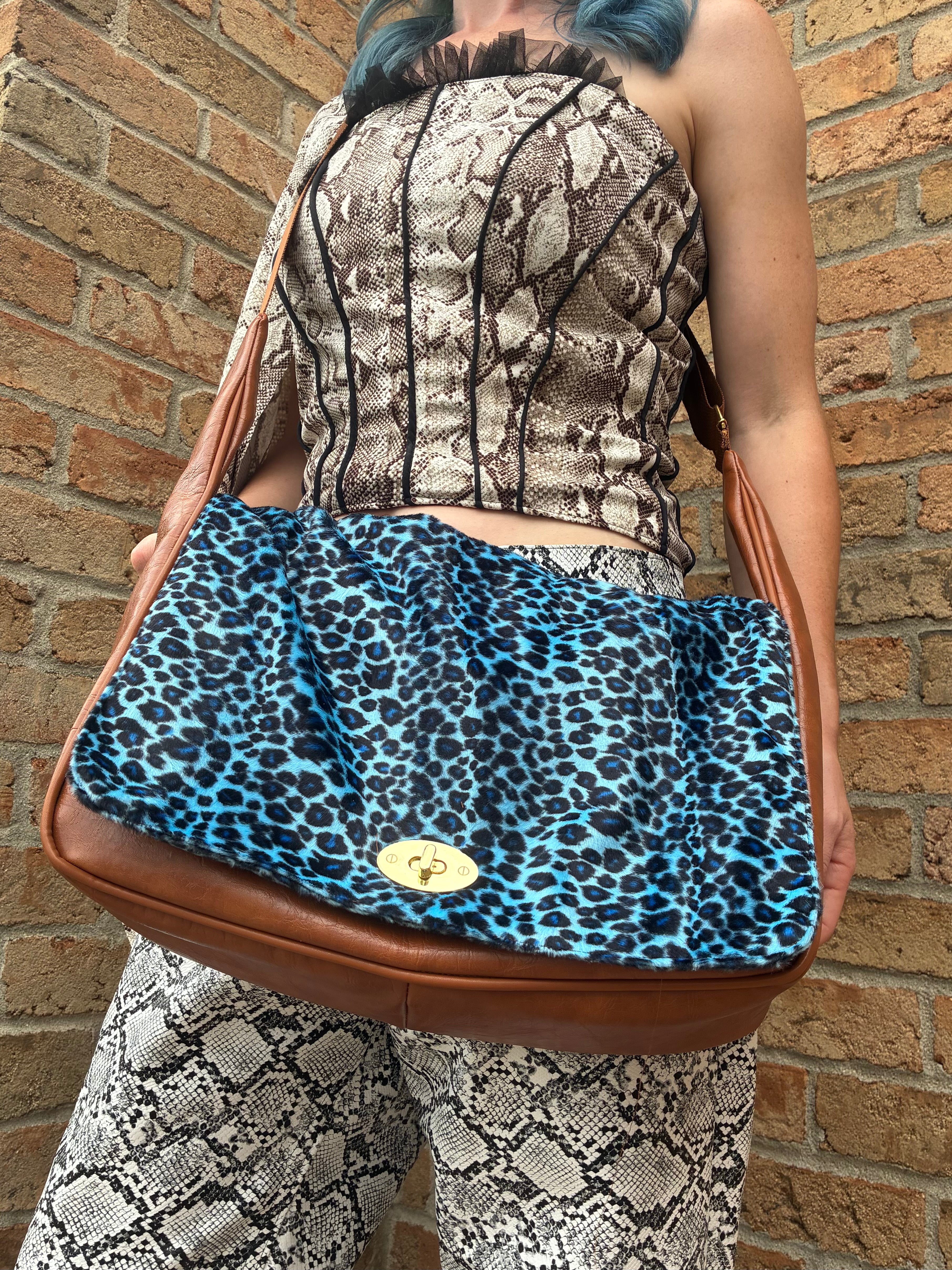 Blue Leopard Print Satchel