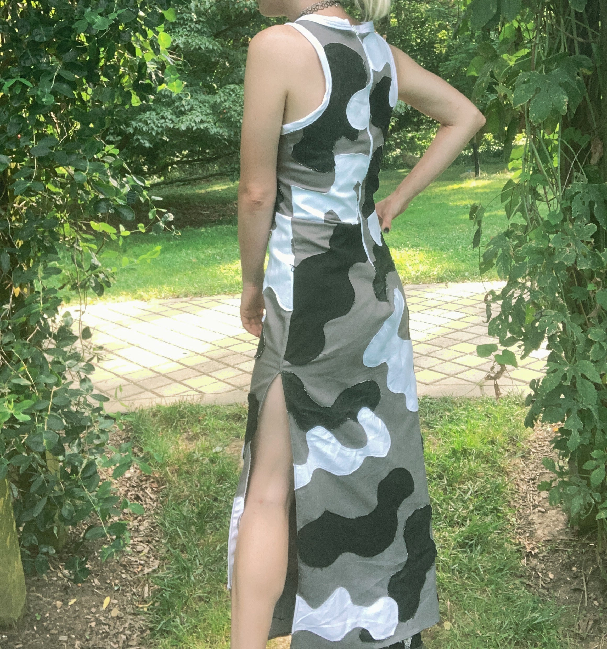 Monochrome Camo Jersey Long Dress