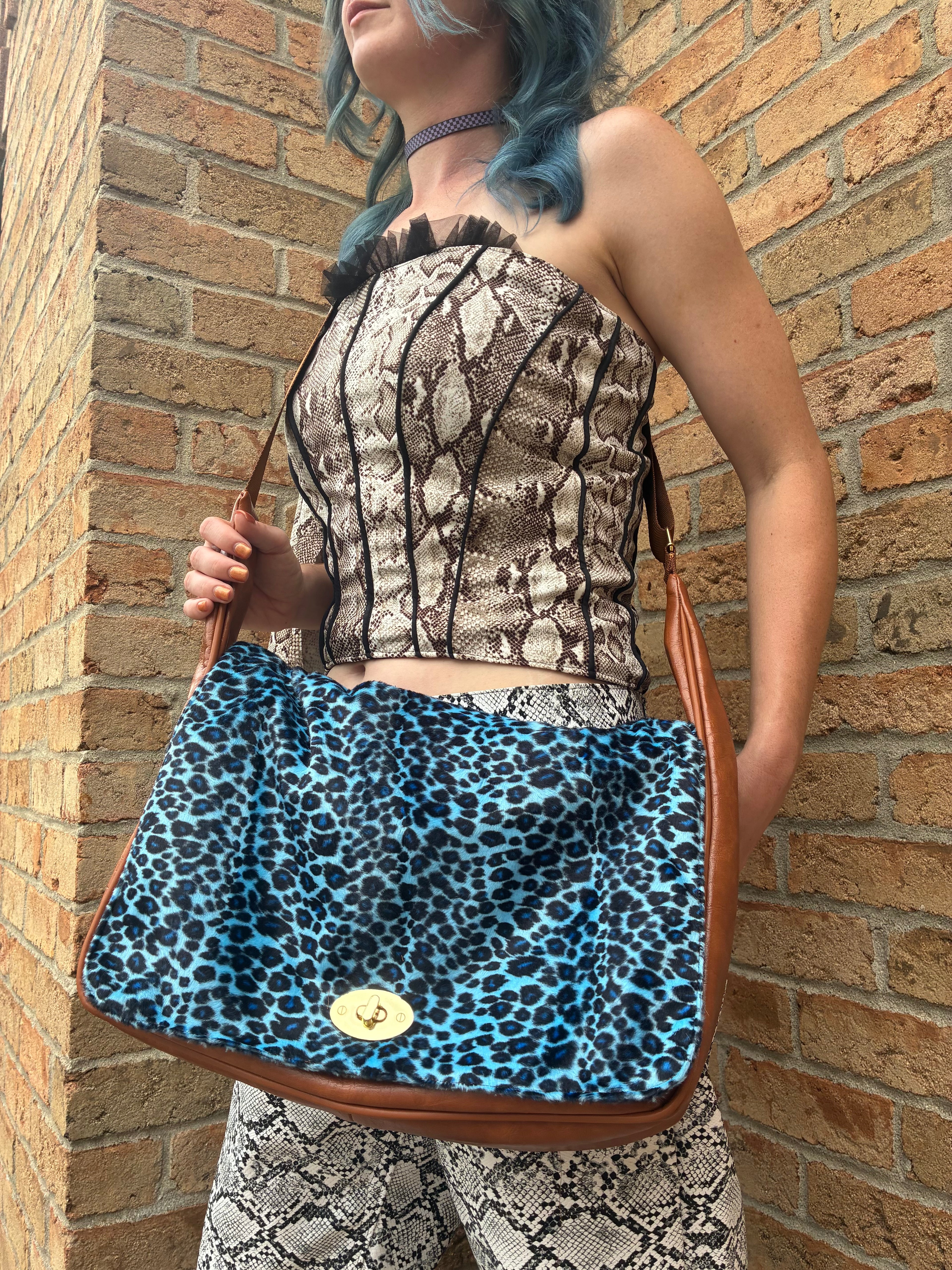 Blue Leopard Print Satchel