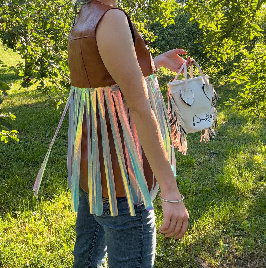 Reflective Rainbow Faux Leather Vest