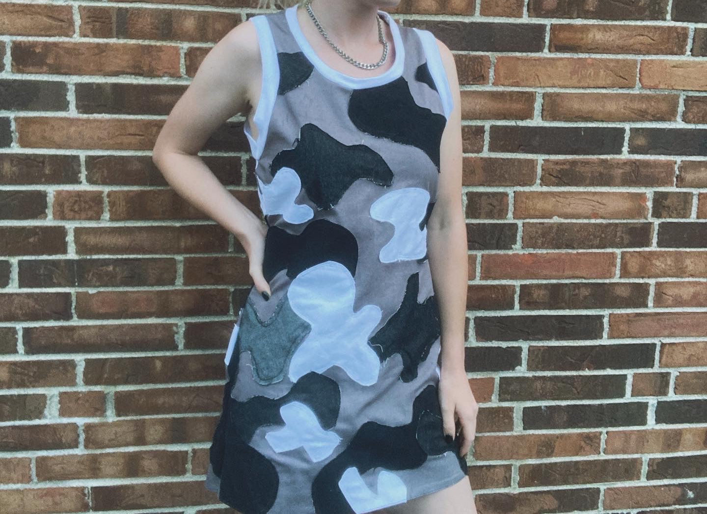 Monochrome Camo Jersey Short Dress