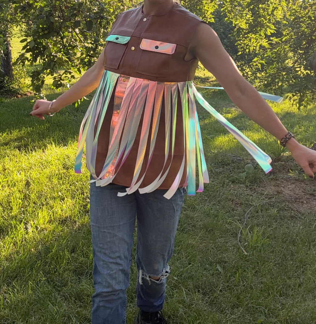 Reflective Rainbow Faux Leather Vest