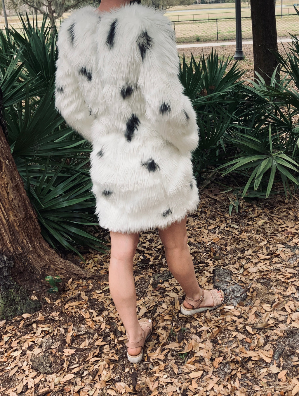 Cropped Fur Dress in Spotted White